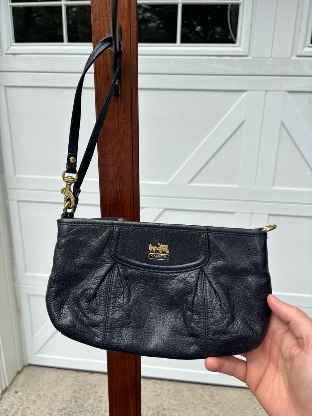Vintage Coach Mini Madison Pleated Black Leather Wristlet Bag